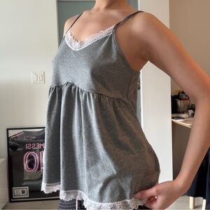 Gray Lace Trim Women's Tank Top